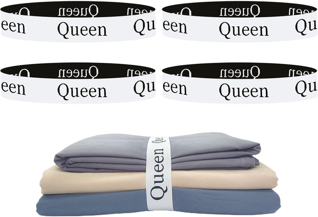 4 Pieces Bed Sheet Organizer Bands, Sheet Organizers and Storage Label Bands, Sheet Label for Bedding, Sheets Organizer for Closet,Sheet Keepers Linen Labels Bedding Bands (4Pcs Queen)