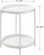 TeoKJ 2 Tier Round Side Table, Folding Round Metal End Table Small Nightstand with Two Removable Tray for Bedroom Living Room Bedside Small Spaces White
