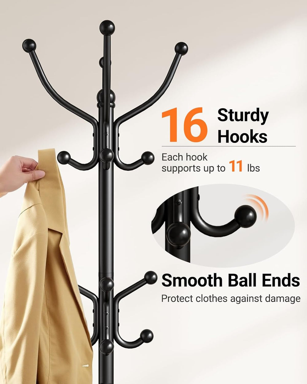 Pipishell Metal Heavy Duty Coat Rack with Sturdy Marble Base, Coat Tree with ...