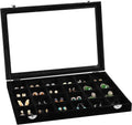 Wudygirl Jewelry Organizer 24 Grid Jewelry Tray with Clear Lid Velvet Jewelry Box Earrings Holder Organizer Jewelry Display Case (Black 24 Grid)