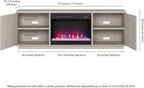 Henn&Hart Fluted TV Stand for TVs up to 75" with 26" Electric Crystal Rocks Fireplace and Ribbed Side Storage Cabinets for Living Room, Family Room, or Office, Beech White