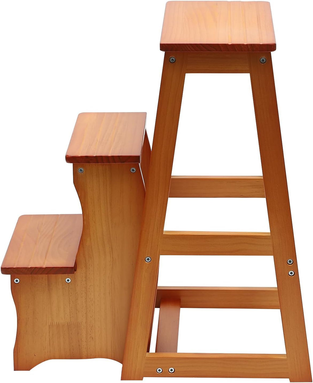 Folding Library Ladder Chair - Lightweight Portable 3-Step Stool, Display Stand and Flower Stand Multifunctional Stepladder for Home Kitchens and Garages (Honey)