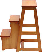 Folding Library Ladder Chair - Lightweight Portable 3-Step Stool, Display Stand and Flower Stand Multifunctional Stepladder for Home Kitchens and Garages (Honey)