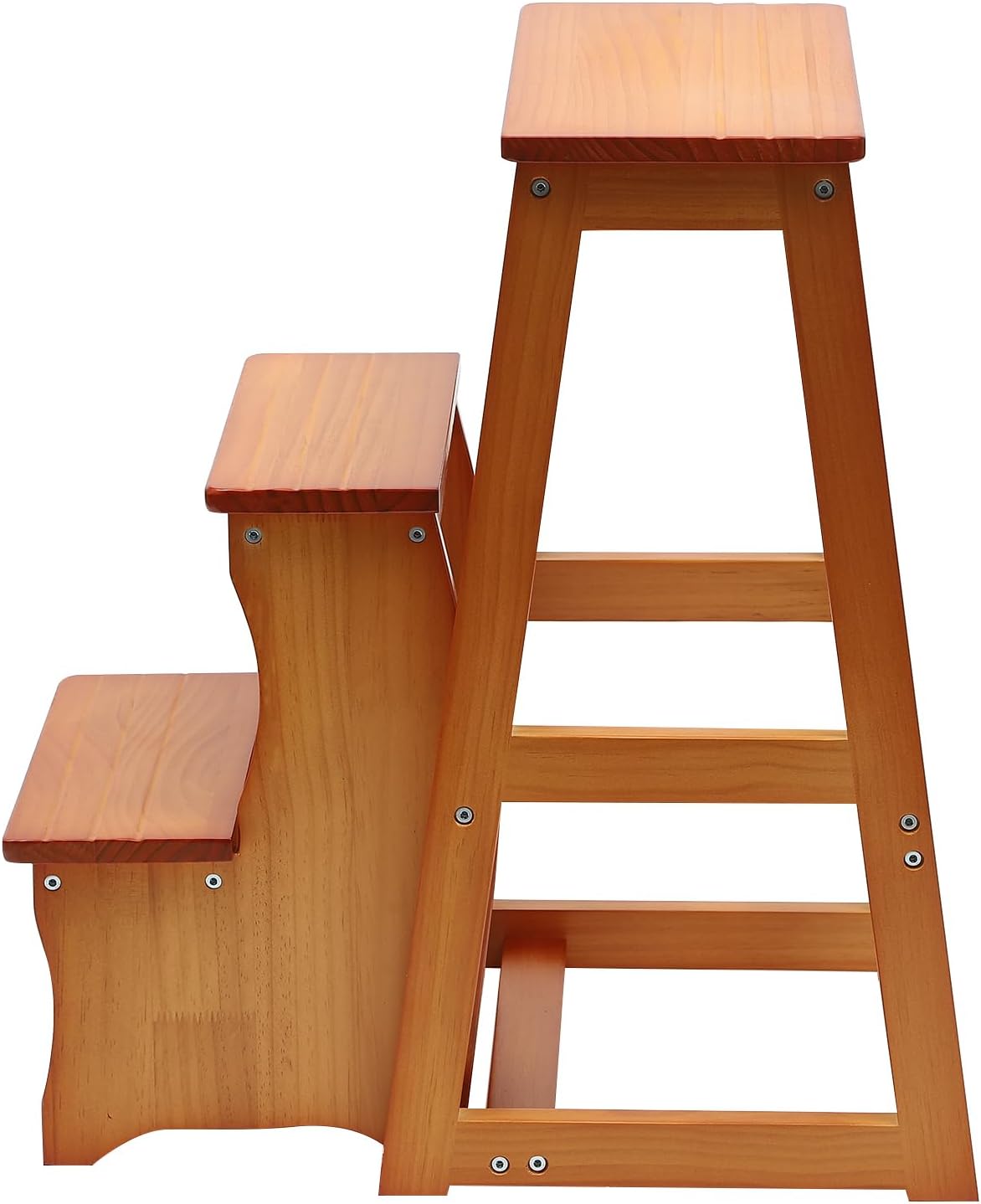 Folding Library Ladder Chair - Lightweight Portable 3-Step Stool, Display Stand and Flower Stand Multifunctional Stepladder for Home Kitchens and Garages (Honey)
