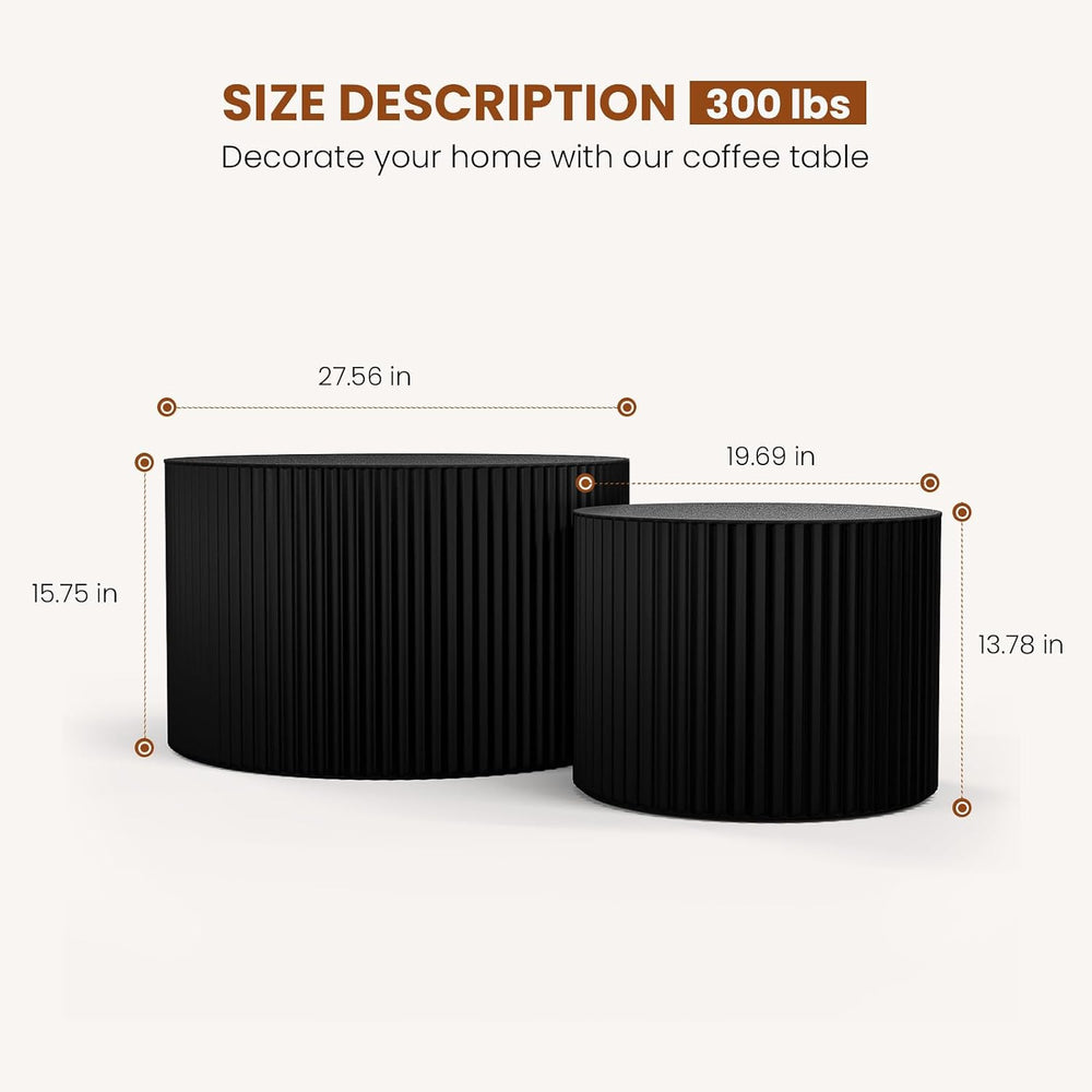 Round Wood Coffee Table Set of 2 Modern Round Fluted Nesting Coffee Tables Ha...