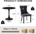 3-Pieces 31.5" Round Dining Table Set for 2, Black Dining Table & PU and Velvet Upholstered Dining Chairs Set of 2 for Kitchen Dining Room Apartment Small Space(Wine Red &Black Chairs)