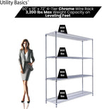 NSF Commercial 4-Tier Wire Shelving with Wheels, 60"x18"x72" Heavy Duty Metal Shelves 3200 lbs Max Capacity, Chrome Storage Rack for Garage Kitchen Pantry Warehouse