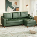 GarveeHome 88.9" L-Shape Sofa&Couch with Convertible Chaise, Sectional Sofa with Deep Seat, Modern Mid-Century Sofa for Living Room, 3 Seat Comfy Leather Couch, Green