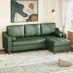 GarveeHome 88.9" L-Shape Sofa&Couch with Convertible Chaise, Sectional Sofa with Deep Seat, Modern Mid-Century Sofa for Living Room, 3 Seat Comfy Leather Couch, Green