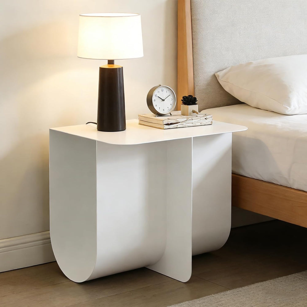 Modern Minimalist Metal Side Table with Storage, Curved Design Accent Table C...