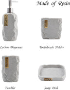 Hymmah Bathroom Accessories Set,Marble Design Toothbrush Holder,Farmhouse Bathroom Decor,4 Pcs Resin Gift Set Apartment Necessities, Contain Toothbrush Cup,Soap Dispenser,Soap Dish,Tumbler