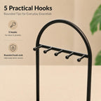 Shinpuru Key Holder Tray, Metal Stand with Leather Tray, 5 Hooks(Black) | Keys and Jewelry Organizer