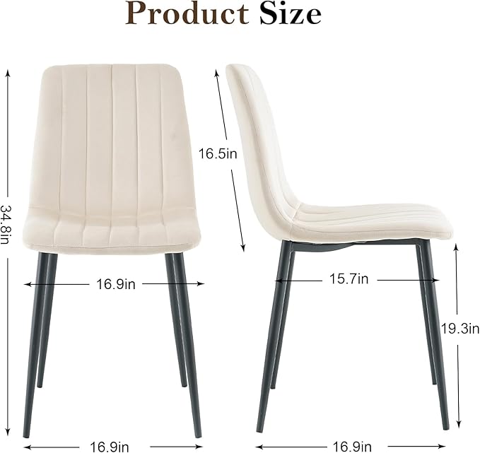 Dining Chairs Set of 4, Modern Kitchen Dining Room Chairs, Ergonomic Velvet Dining Chair Upholstered Cushion Seat and Sturdy Metal Legs (Cream)