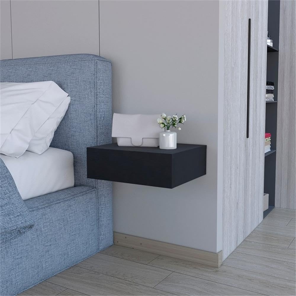 Vienna 1-Drawer Manufactured Wood Floating Nightstand, Black