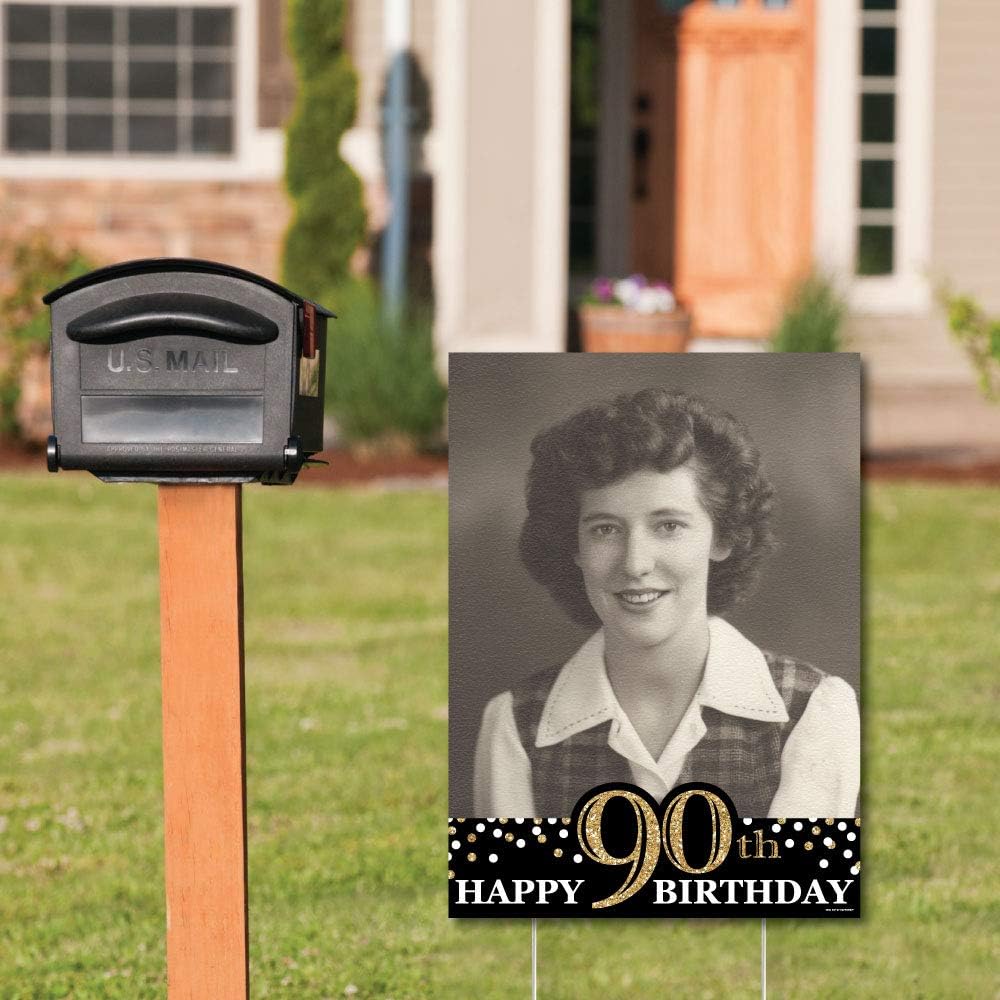 Big Dot of Happiness Custom Adult 90th Birthday - Gold - Photo Yard Sign - Bi...