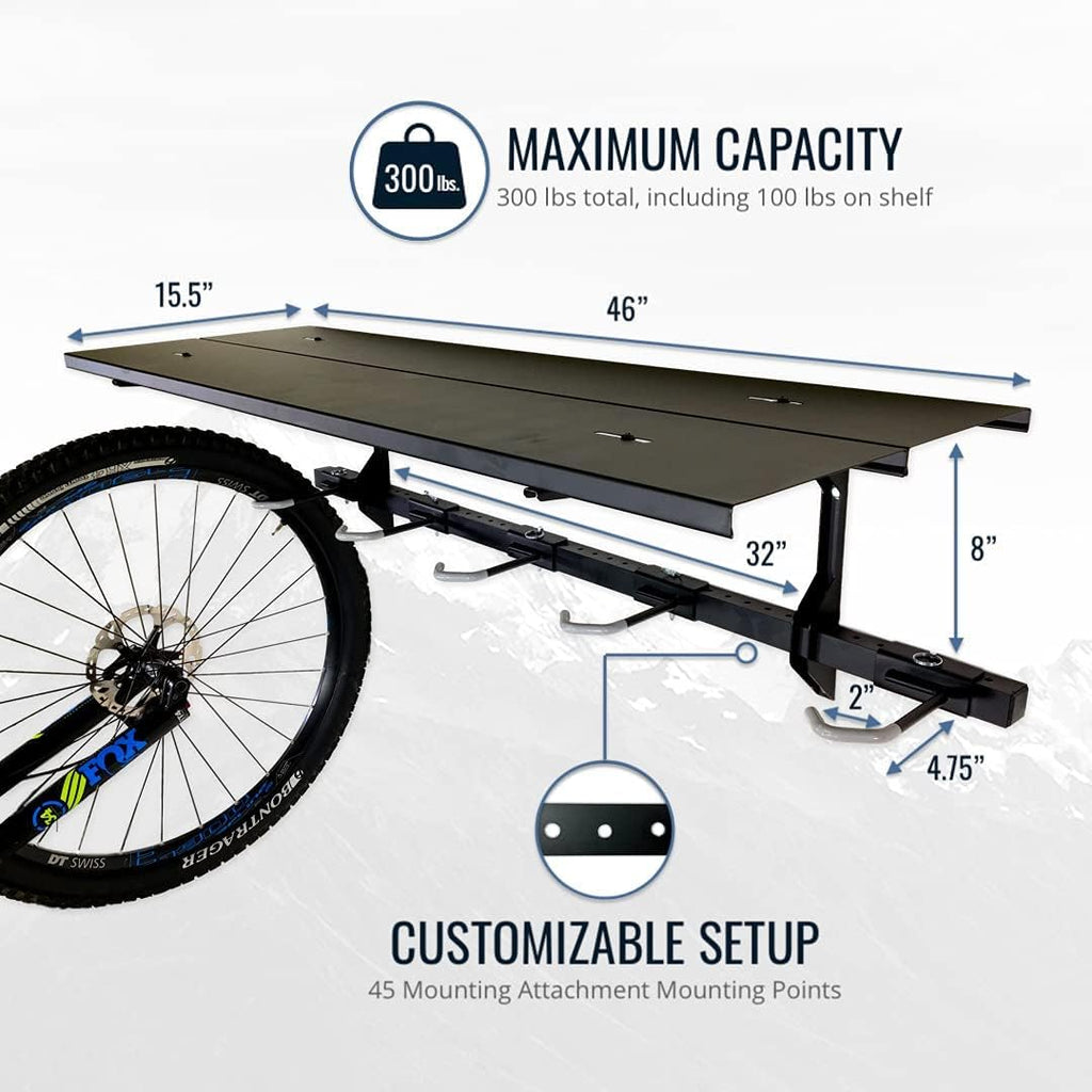 StoreYourBoard Bike Storage Rack with Shelf – Heavy Duty Garage Bike Storage Rack for 5 Bicycles, Adjustable Vertical Bike Rack, Bike Rack Shelf for Helmets & Gear, Holds 300 lbs
