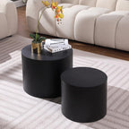 WILLIAMSPACE Nesting Coffee Table Set of 2, Black Round Wooden Modern Circle Table for Small Space Living Room Bedroom Accent End Side Table (Black-Round)