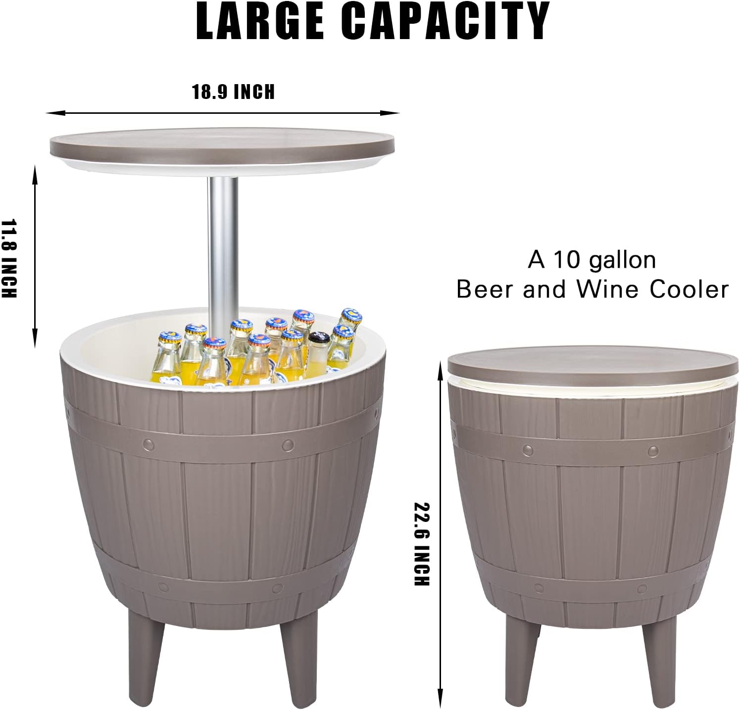 Vipush Outdoor Cooler Table, 10 Gal Adjustable Height Patio Bar Table | 3-in-1 Ice Cooler, Cocktail Table and Pool Deck Cool Bar for Party,Patio, Poolside and Backyard Garden Decor