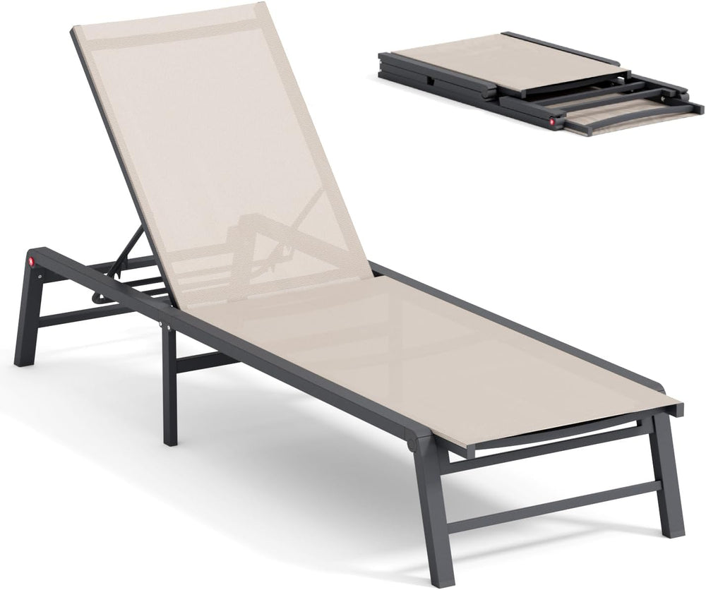 Aluminum Chaise Lounge Chair Outdoor, Foldable Patio Lounge Chair Assemble-Fr...