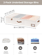 StorageWorks Extra Large Under Bed Storage Containers with Handles and Label Holder, 2 Pack Ultra-thick Fabric Underbed Bins, Closet Organizer for Clothes, Blankets, Sweater