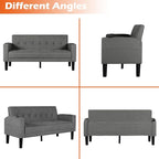 AILEEKISS 62" Loveseat Couches Upholstered Fabric Linen Love Seat Sofas Couch with 2 USB, Cup Holders, Side Pocket, Modern Tufted Sofa for Living Room, Office, Bedroom, Apartment (2-Seat, Dark Grey)