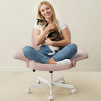 HUANUO Criss Cross Office Chair for Women, Cross Legged Desk Chair with Adjustable Armrests, Soft Corduroy Fabric for Small Spaces, Petite Home Office Computer Chair for Girls, Pink