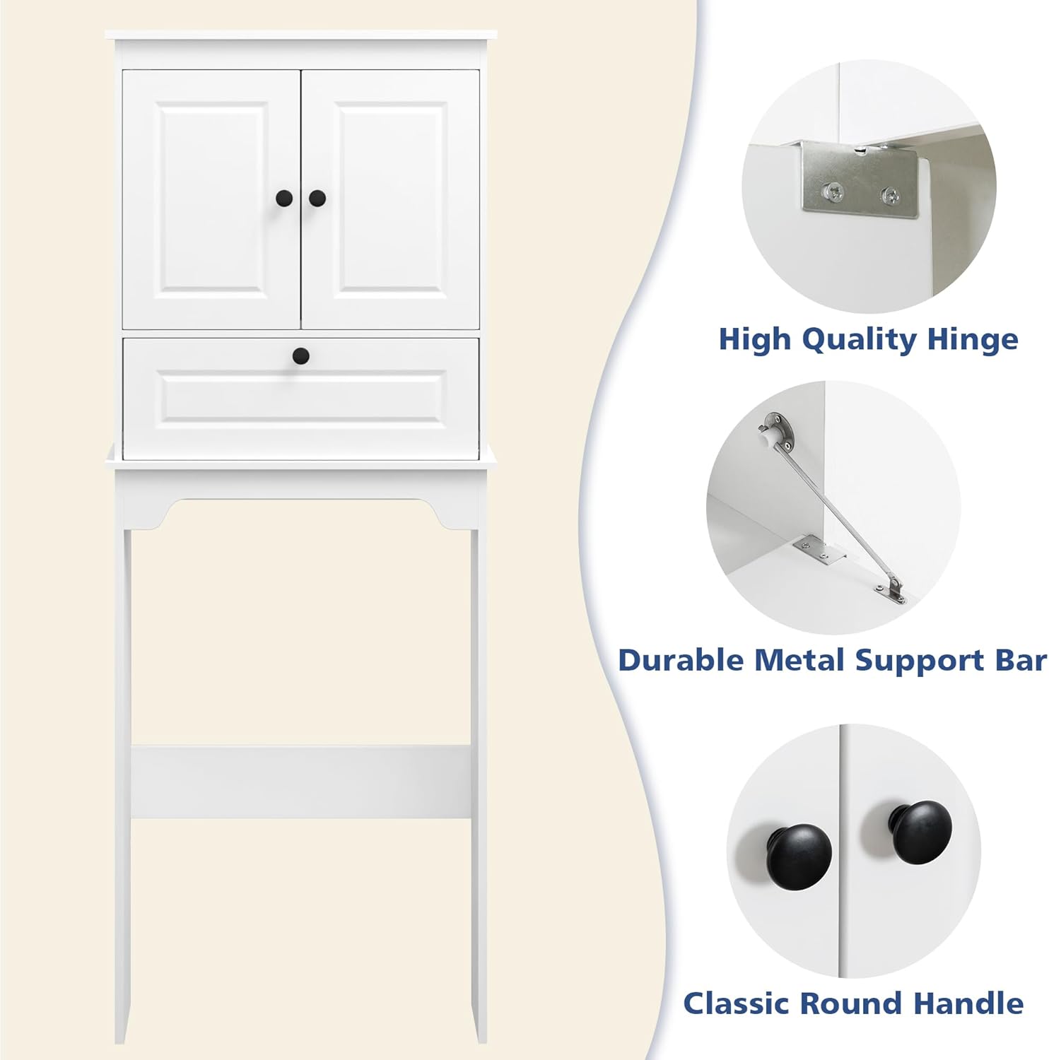 Over The Toilet Storage Cabinet, Bathroom Cabinet Over Toilet with Double Doors and Adjustable Shelf, Freestanding Space Saver Bathroom Shelf Above Toilet for Room, White