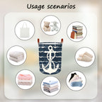 Laundry Baskets 15.7x19.7 Inch Large Nautical Anchor Design Collapsible Laundry Hamper with Handles Oxford Fabric Clothes Storage Bin Foldable Dirty Clothes Organizer for Bedroom Bathroom Dorm