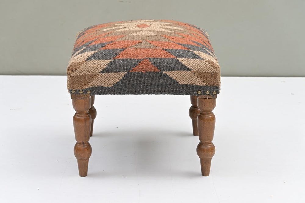 Handmade Jute Upholstered Ottoman Stool | Square Foot Rest with Wooden Legs |...