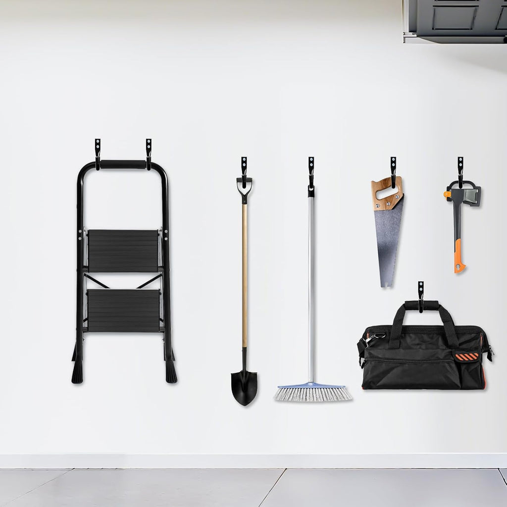 KURUI Large Metal Wall Hooks for Hanging Living Room/Bedroom/Garage, 14Pcs Garage Organization and Storage Heavy Duty Hook for Tool Coat Backpack Bag, 40 LB Black Wall Mount Hanges for Outdoor Indoor