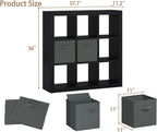 Bookshelf with Storage Bins, 9-Cube Storage Organizer Sturdy Wooden Bookcase Open Book Shelf, Multifunctional Cubicle Rack for Storage & Display, Furniture for Living Room Bedroom Office, Black