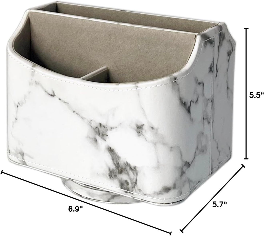 UnionBasic Rotating Desk Organizer, 360 Degree Desk Spinning Caddy, Desktop TV Guide/Mail/Media/Remote Controller Holder Organizer,Marble White