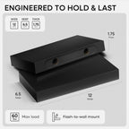 Homeforia Floating Shelf Black 12 inch, High End Solid Real Wood Small 12inch Floating Shelves for Wall Mounted, Black Wooden 12 in Floating Shelves, Heavy Duty Bracket, 12 X 6.5 X 1.75 inch, Set of 2