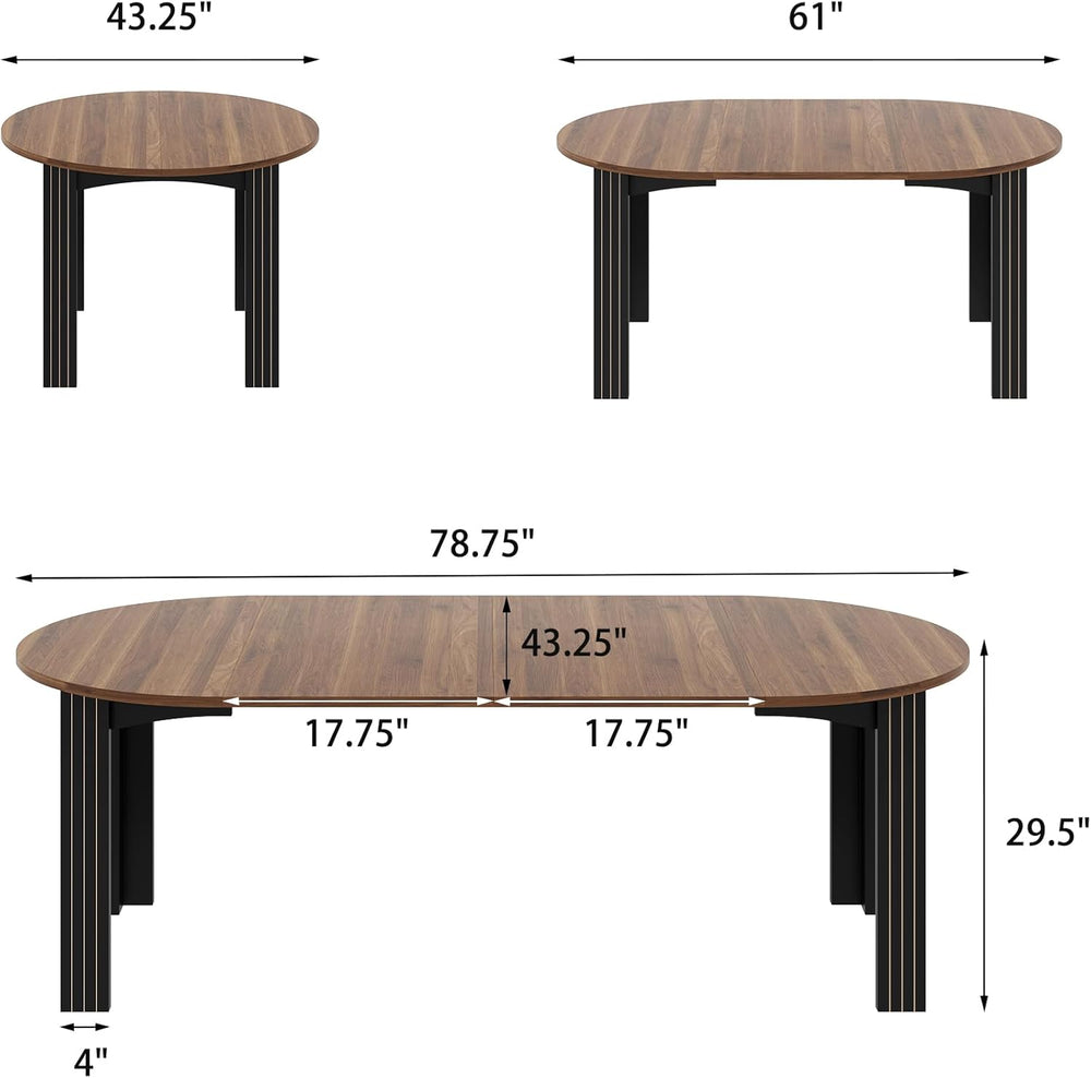 Epecoya Round Extendable Dining Table for 4-8 People, 43"-78" Woode...