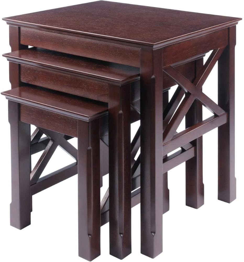Xola Three Piece Nesting Table Set Cappuccino Solid Wood Construction with X ...