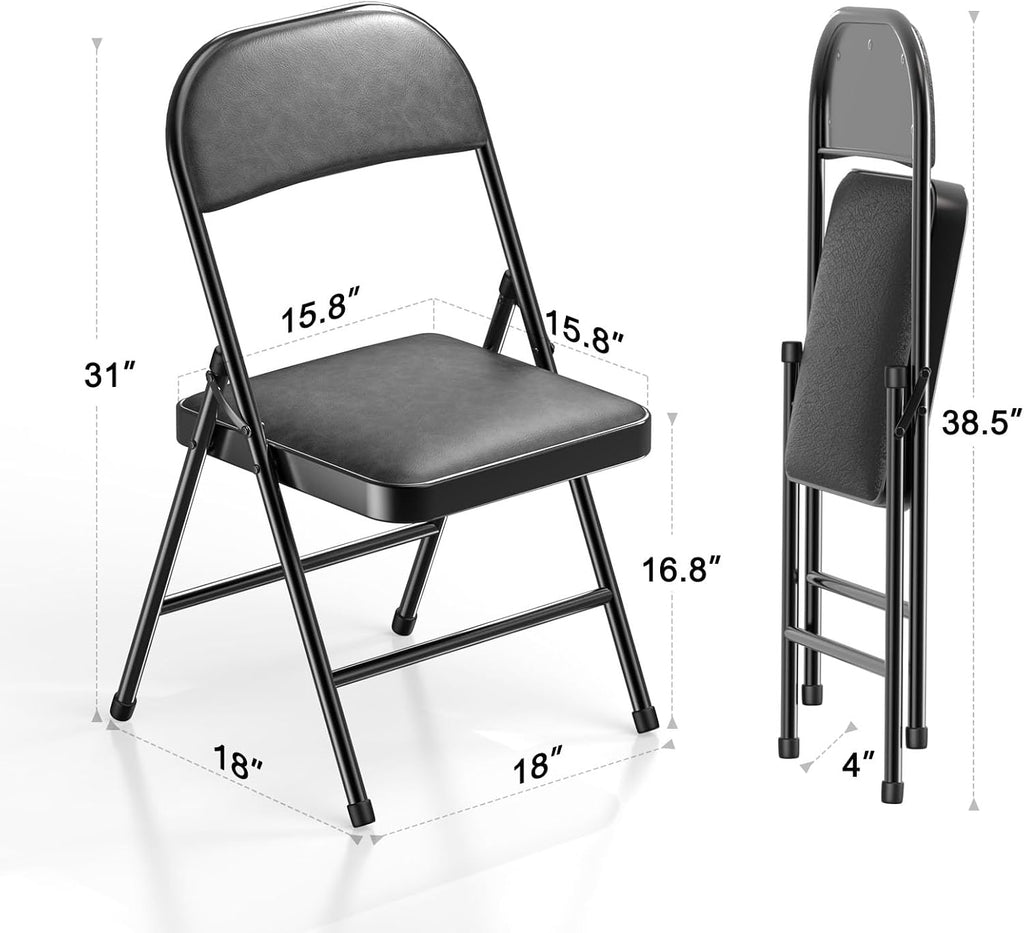 Nazhura 8 Pack Folding Chairs with Padded Vinyl Cushion Chairs with Comfortable Cushion and Durable Steel Frame for Home and Office, for Indoor and Outdoor Events Black 8PACK