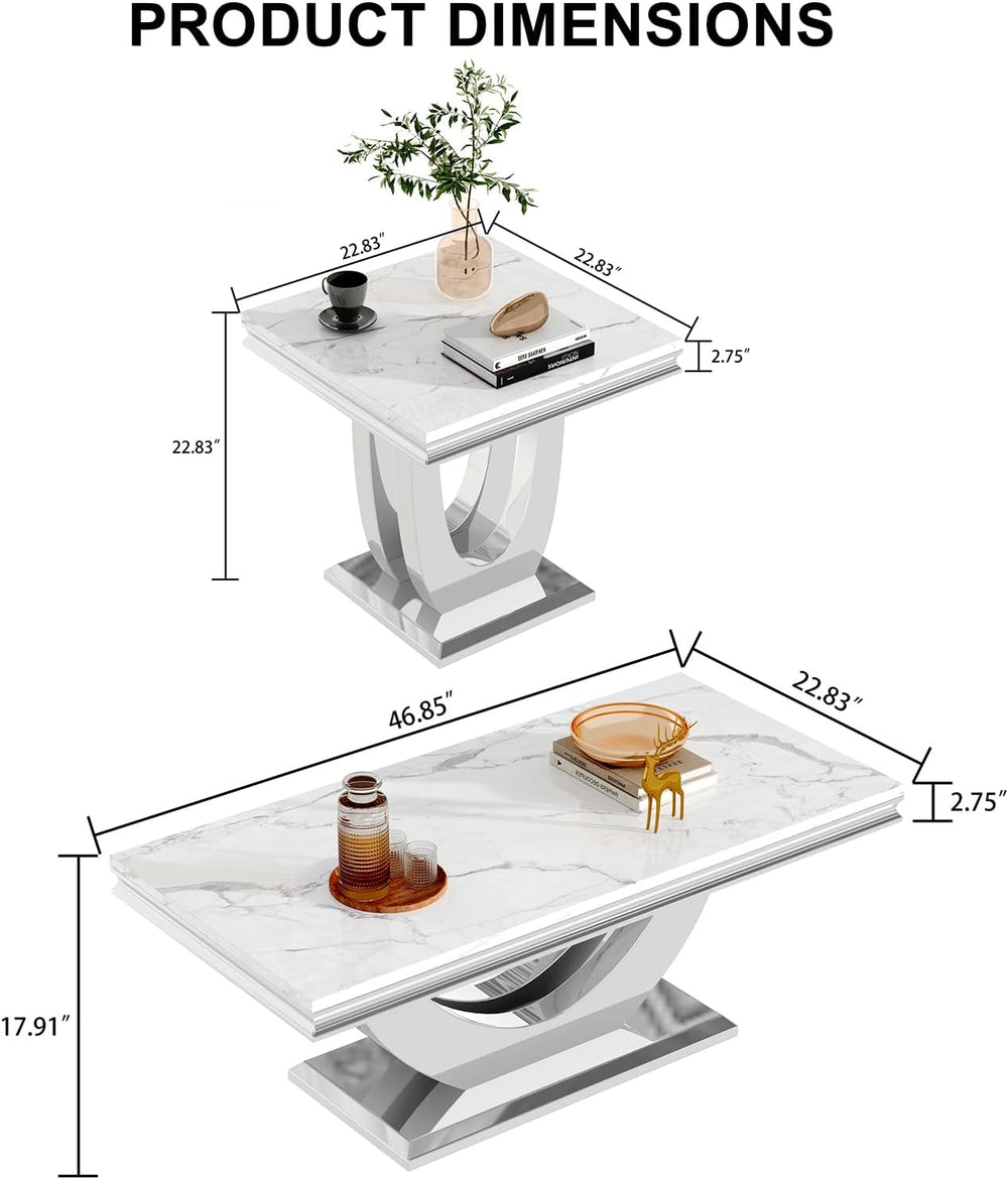 2-Piece Coffee Table and End Table Sets,Modern Marble Living Room Coffee Tabl...