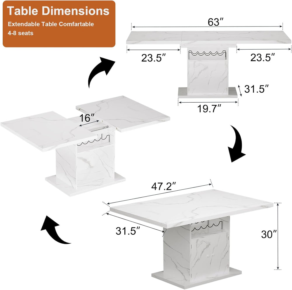 Extendable Dining Table for 4-6, 47-63in Expandable Kitchen Rectangle Dining ...