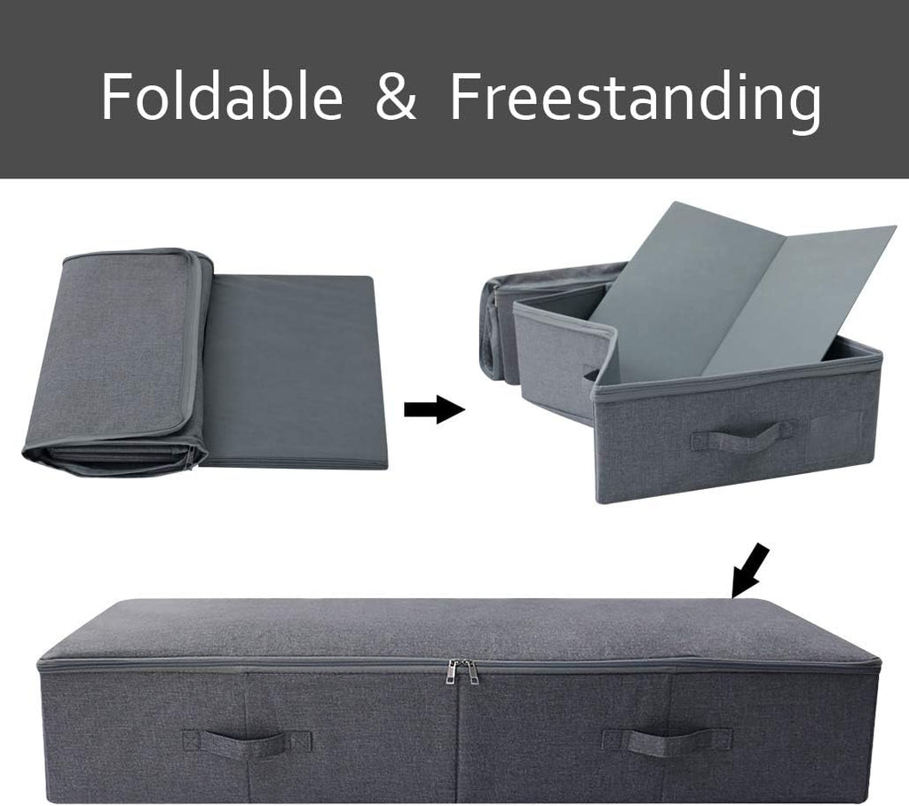 39.4 inch（100cm）Longer Bedroom Underbed Storage Containers with Lid for Duvets, Blankets, Clothes, Shoes, Toys, Comforters, Wedding Dress Folding Rigid Organizer Bins, Black Gray