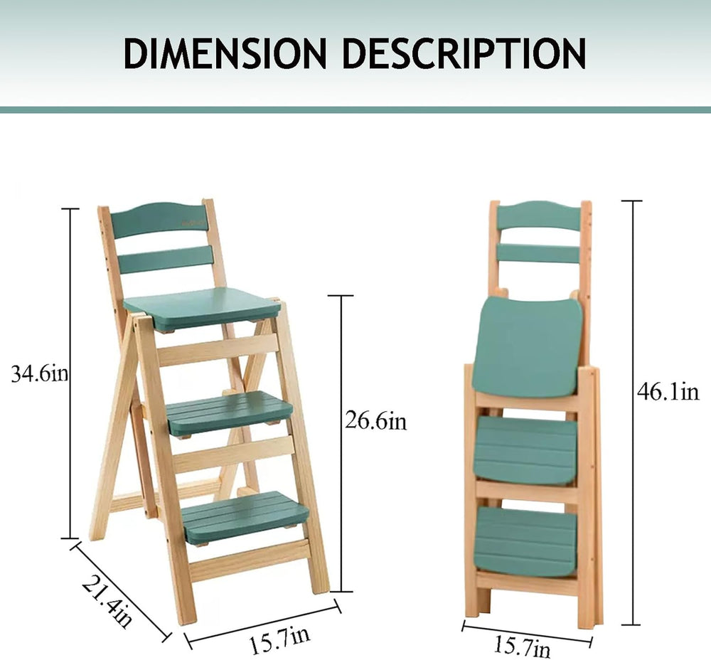 Folding Bar Stool, 3 Step Portable Adults Solid Wood Ladder Stool, Green | 3 ...