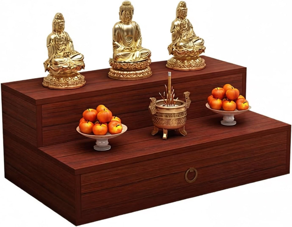Solid Wood Wall Mounted Altar Table with Pull-Out Drawer for Incense & Me...