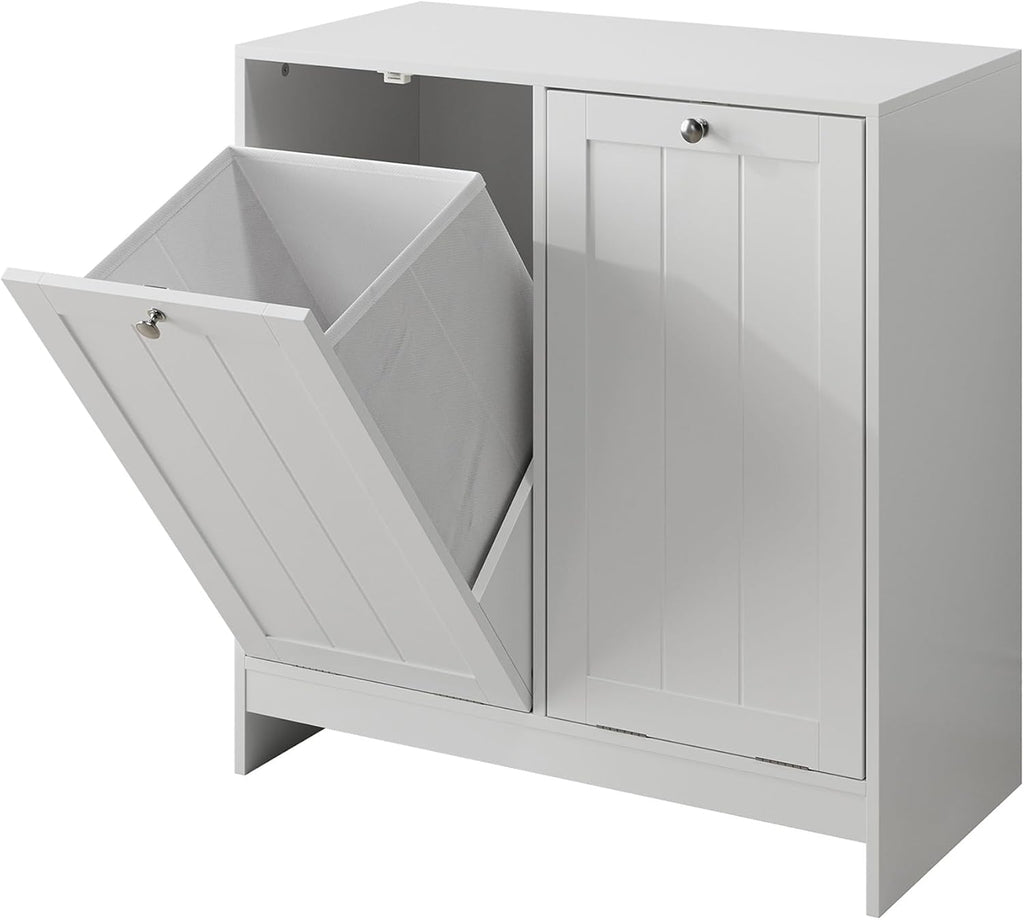 Double Tilt Out Laundry Hamper Cabinet with 2 Baskets, Laundry Cabinet, White, 12.99" D×25.98" W×26.81" H, 2 × 5.9 Gallon