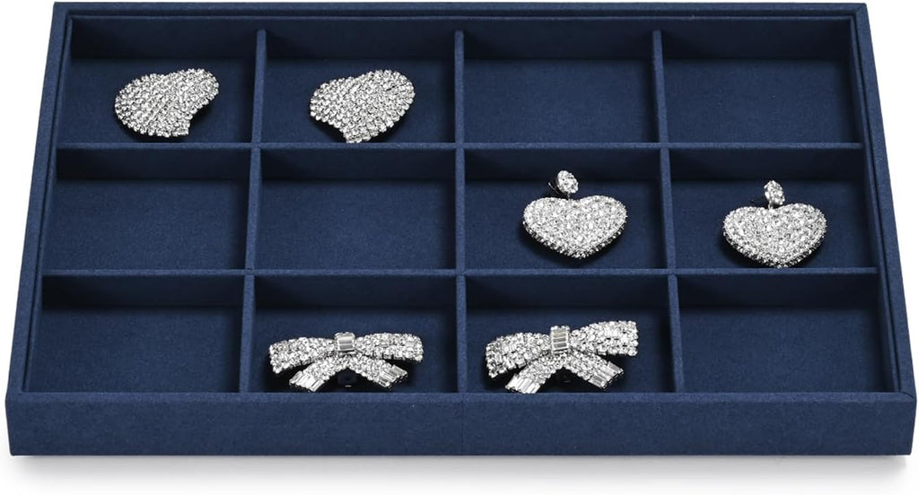 12 Grids Jewelry Tray Bracelet Tray Bangle Tray Microfiber Jewelry Display Tray Stackable Jewelry Trays for Bracelet Bangle Holder Watch Earring Brooches Display Tray (Blue)