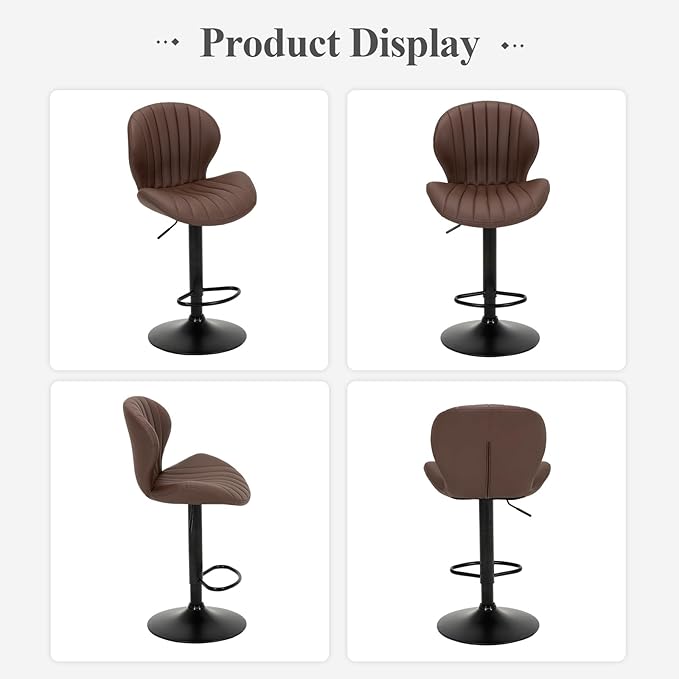 COLAMY Bar Stools Set of 2, Modern Swivel Bar Chairs, Adjustable Faux Leather...