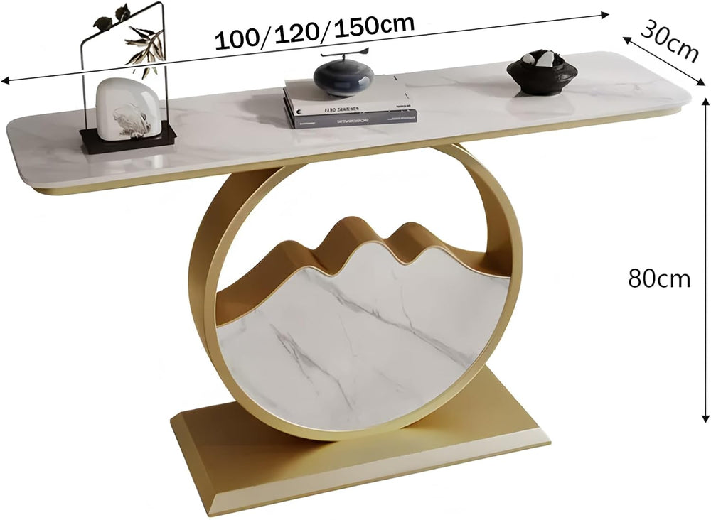 Contemporary Accent Table Modern Console Table | Marble-Like Tabletop and Cir...