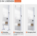 GISSAR Jewelry Organizer Full Length Mirror Jewelry Cabinet Standing/Wall/Hanging Door Jewelry Armoire Storage with Lights, Lockable, White
