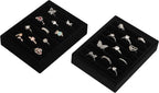 DesignSter Small Jewelry Tray-Ring Organizer 2PCS Premium Velvet Rings Earrings Display Tray Storage Insert Holder for Jewelry Box, Drawer, Dresser (8 Slots, Black)
