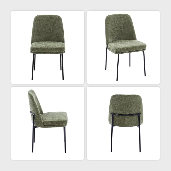 COLAMY Dining Chairs Set of 4, Modern Dining Chairs, Fabric Upholstered Dining Chairs, Kitchen Chairs with Curved Back and Metal Legs for Dining Room Kitchen Restaurant, Green