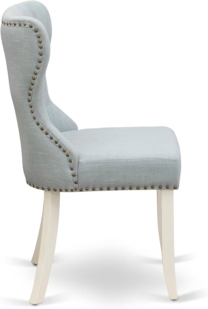 East West Furniture V077SI215-5 5 Piece Dining Set Includes a Rectangle Dining Room Table with V-Legs and 4 Baby Blue Linen Fabric Upholstered Parson Chairs, 40x72 Inch, Multi-Color