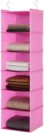 MAX Houser 6-Shelf Hanging Closet Organizer, Hanging Storage Shelves with 2 Sturdy Hooks Space-Saving for Bedroom, Foldable (Pink)